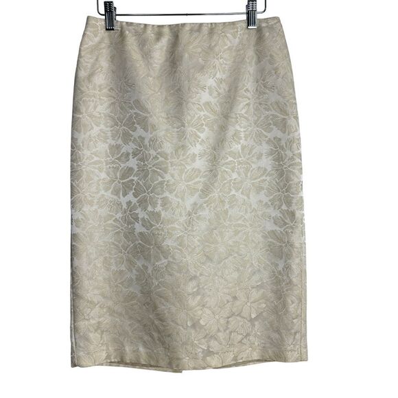 NEW Davids Bridal Pencil Skirt Size 6 Beige Floral Brocade Jacquard Lined Formal - Picture 1 of 16